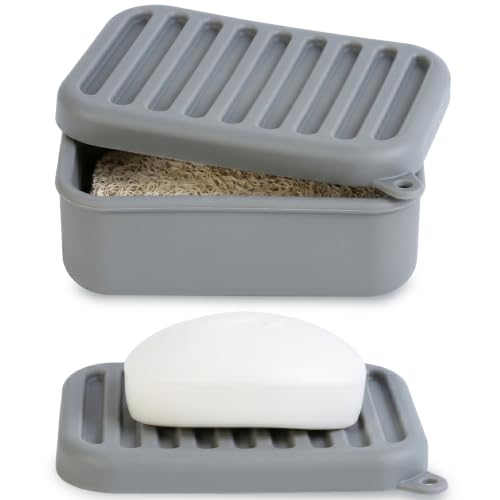 MtBoi Leakproof Silicone Travel Soap Case with Drainage - Deep-Gray