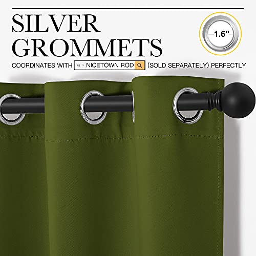 NICETOWN Olive Green Blackout Curtains - 34"W x 84"L, 2-Panel Grommet Set
