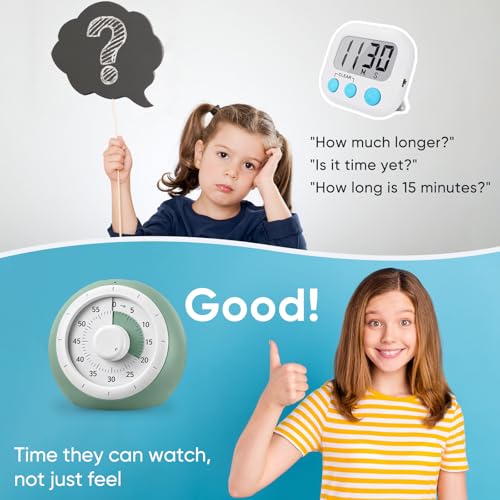Nixroork Green 60-Minute Visual Timer for Kids Silent Countdown Clock