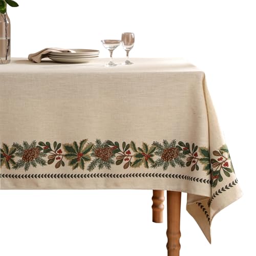 Vintage Square Christmas Tablecloth 55x55 Inches - Elegant Floral Design