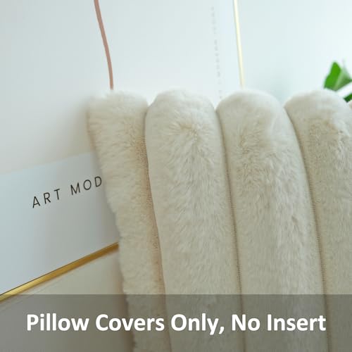Faux Fur Throw Pillow Covers 2-Pack - Soft Plush Cushion Cases for Sofa & Bed, 16x16 inch, Beige