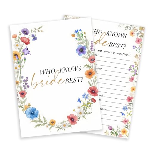 Wildflower Wedding Game Cards - Who Knows Bride Best? (25 Pack)