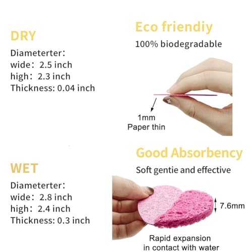 Compressed Facial Sponges 10 Pack - 100% Natural Cellulose Exfoliating Face Sponges for Makeup Removal and Cleansing