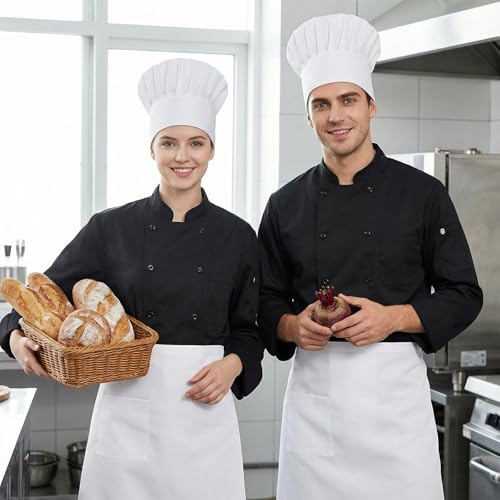 White Half-Apron and Chef Hat Set for Cooking & Baking