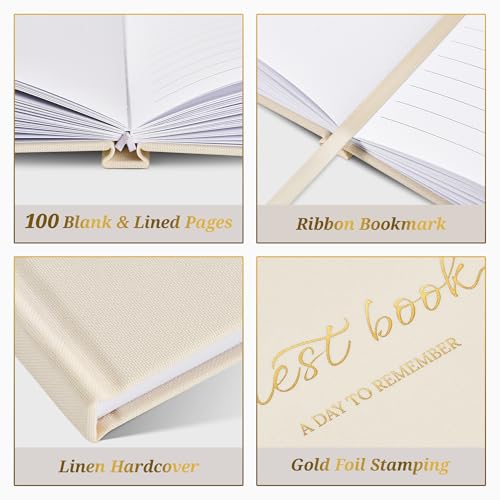 JARLINK Wedding Guest Book - Beige Linen Photo Sign-in Keepsake