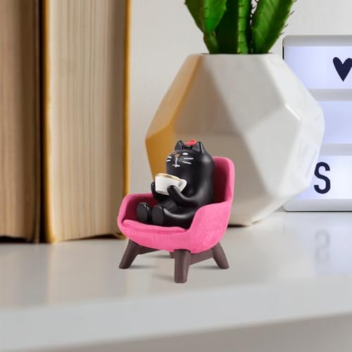 Cute Cat Figurine on Pink Sofa - Adorable Desk Decor Gift for Cat Lovers