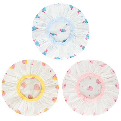 Pengxiaomei 3-Pack Waterproof Reusable Shower Caps with Elastic Band
