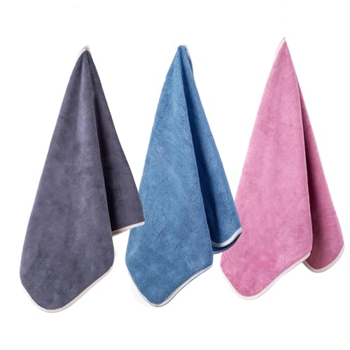 Microfiber Hand Towels Set of 3 - Blue, Grey, Pink | 14x29 inches