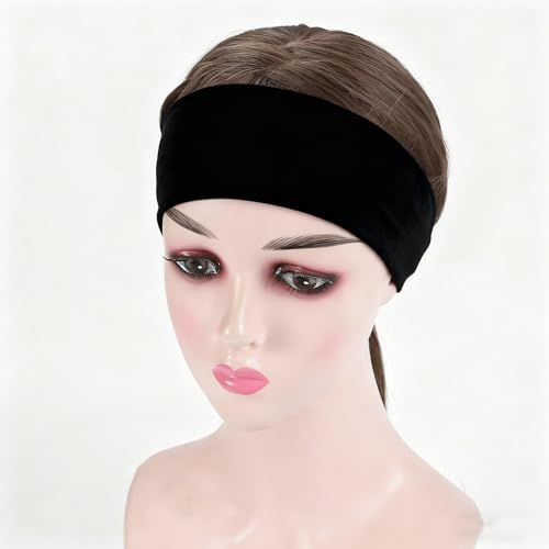 Black Athletic Headbands for Women - 3 Pack Non-Slip Stretchy Cotton