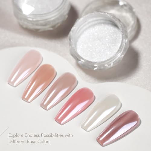 GAOY White Pearl Chrome Nail Powder - 2Pcs Mermaid Aurora Mirror Pigment