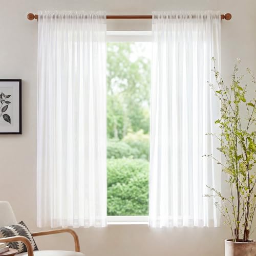 NICETOWN Beige Sheer Curtains, 42"W x 63"L Light-Filtering Panels (Set of 2)