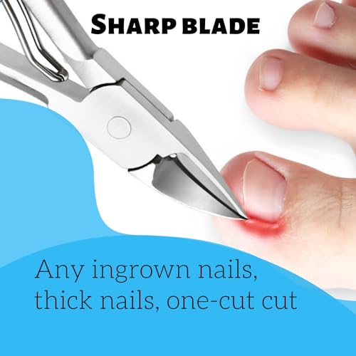 Ingrown Toenail Clippers for Thick Nails - Professional Stainless Steel Trimmer with Curved Blade & Soft Grip