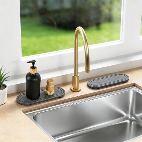 Diatomite Water Absorbing Stone Tray Set - Quick Dry Gray Sink Organizer