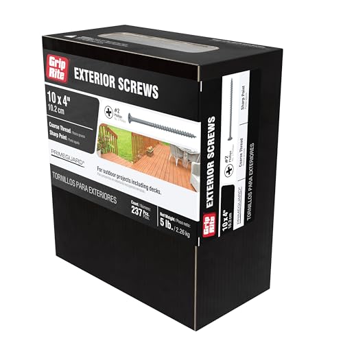 Grip-Rite Exterior Deck Screws #10 x 4" Coarse Thread Gray PrimeGuard Coating - 5lb Box