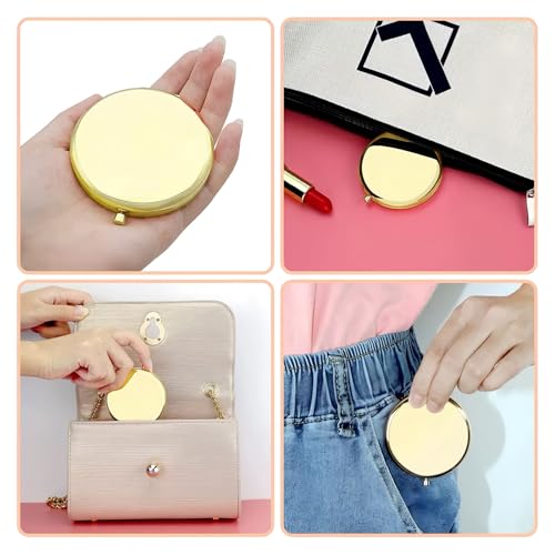 Yucenora Golden Compact Mirror for Purse – Double-Sided 1X/2X Magnifying Travel Pocket Makeup Mirror
