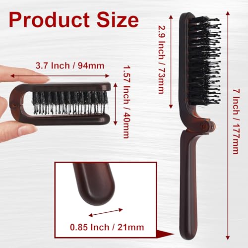 Qjaiune 2 Pack Foldable Boar Bristle Hair Brush, Pocket Size Anti-Static
