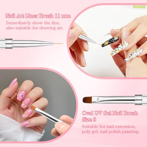 TAHULIK 2-Piece Dual-Ended Gel Nail Brush Set with Rhinestone Handle