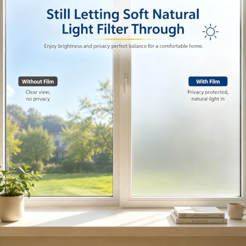 Soqool Frosted Glass Privacy Film - Self-Adhesive, UV Blocking, 17.7" x 78.7"