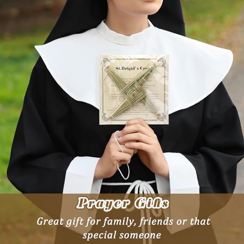St. Brigid's Wall Cross Decor - Irish Blessing Gift with History Card (8 in, Green)