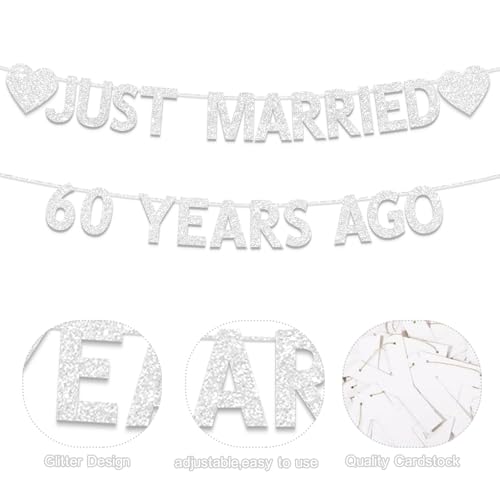 60th Wedding Anniversary Banner - Silver Glitter Decorations