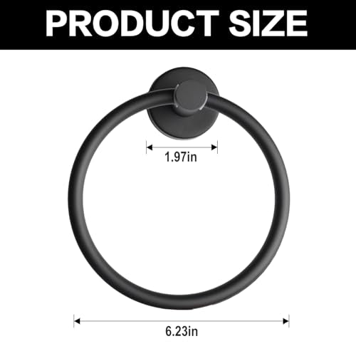 Matte Black Towel Ring - 6.29 Inch Stainless Steel Wall Mount