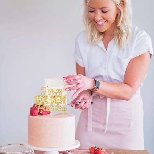 Happy Golden Birthday Cake Topper - Gold Glitter Decoration for All Ages