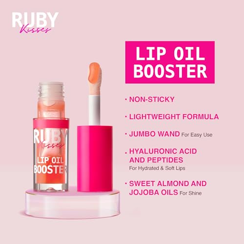 Ruby Kisses Hydrating Lip Oil Booster - Coral Gloss with Natural Oils