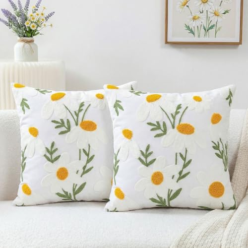 Emvency 18x18 Inch Embroidered Floral Throw Pillow Covers - Set of 2