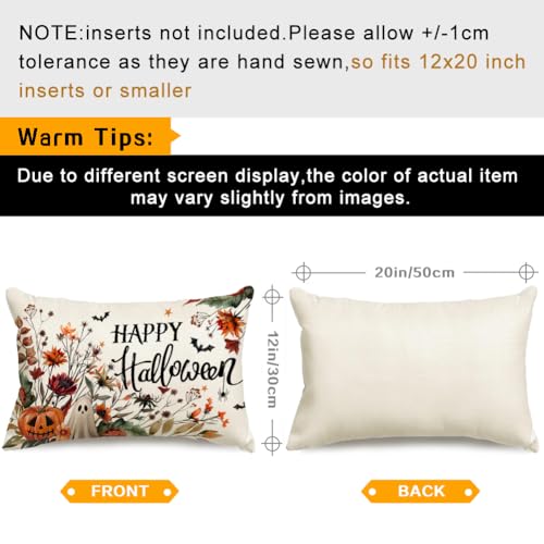 Halloween Pillow Cover 12x20 Inch Pumpkin Ghost Bat Decor