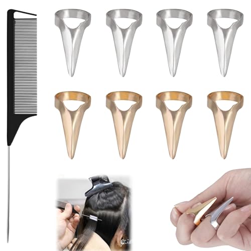 Hair Braiding Tool Set with 8 Alloy Parting Rings and Rat Tail Comb