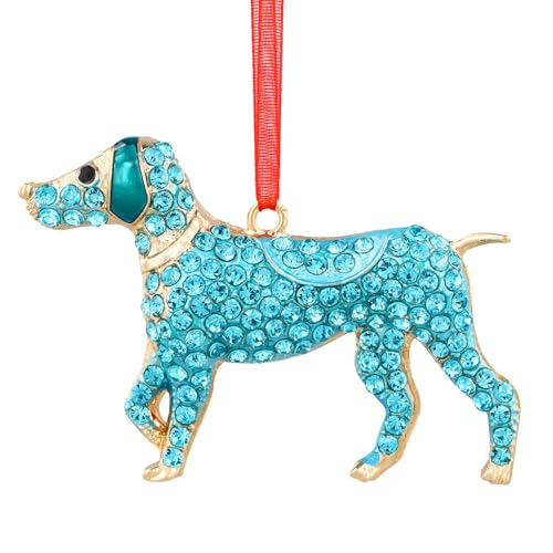Teal Metal Dog Christmas Ornament - Diamond-Embellished Decor