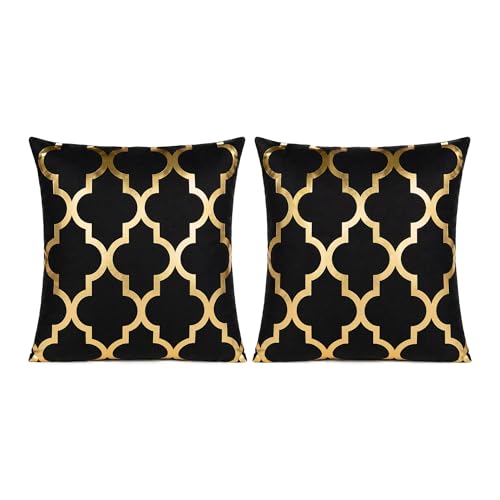AHAHM Gold and Black 18x18 Inch Decorative Throw Pillow Covers Set of 2 for Couch & Living Room