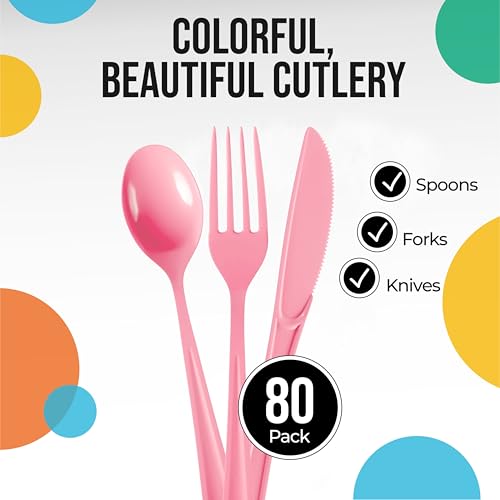 Party Solids Pink Plastic Cutlery Set - 80-Piece Disposable Utensils