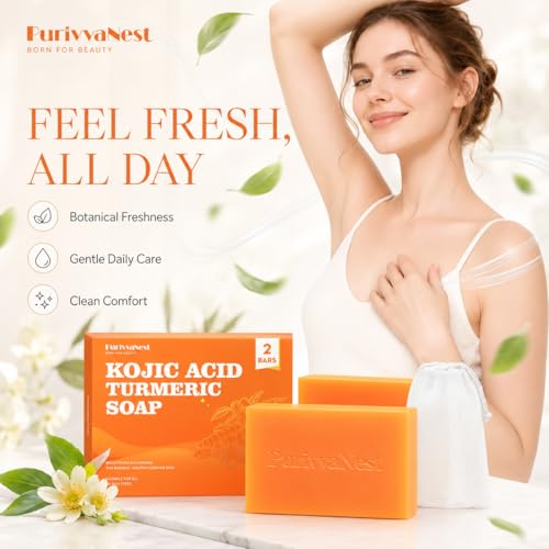 PurivvaNest Kojic Acid Turmeric Soap Bar Dark Spot Remover - 100g 2-Pack
