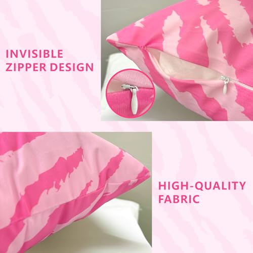 Pink Zebra Stripes Pillow Covers - Set of 2, 18x18 Inch Decorative Cases
