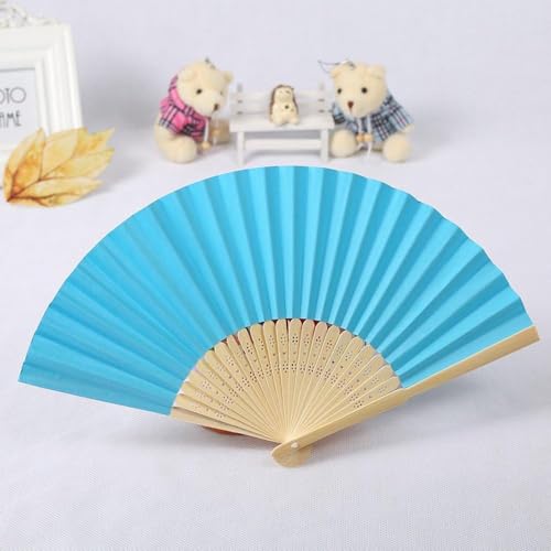 Blue Handheld Bamboo Folding Fan - Elegant Decor for Weddings & Parties