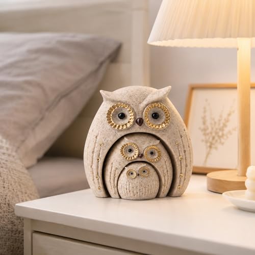 Handcrafted Owl Family Figurine - Decorative Resin Statue Gift