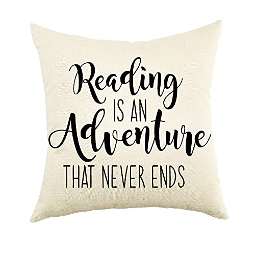 Farmhouse Reading Quote Pillow Cover - 18" x 18" Decorative Cushion