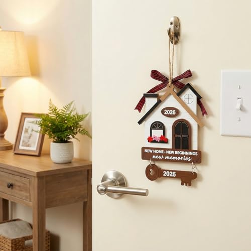 New Home Wooden Ornament with House & Key Design - Housewarming Gift