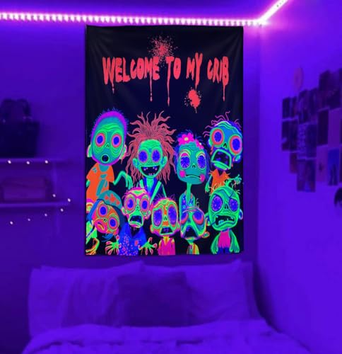 Blacklight Horror Tapestry - Glow in the Dark Wall Art 29" x 37"