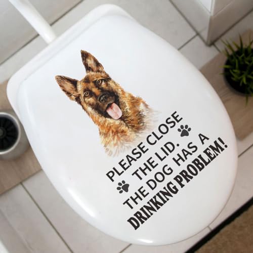 Funny German Shepherd Dog Toilet Lid Decal - Waterproof Vinyl Sticker