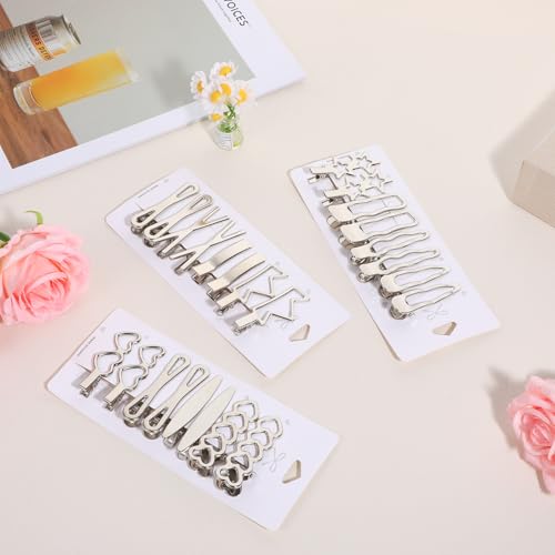 Josojoou 24-Piece Silver Y2K Metal Hair Clips Set for Women