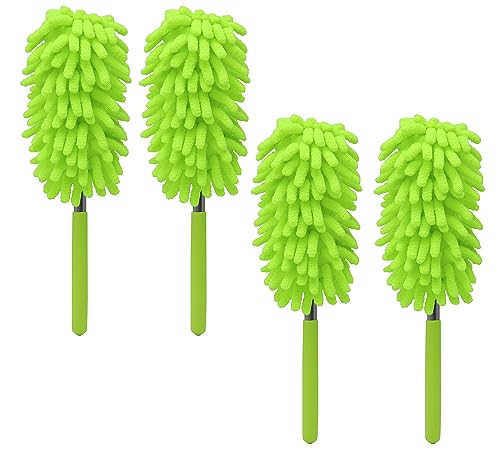 ZdyCGTime 4 Pack Microfiber Dusters with Non-Slip Handle, Detachable Washable Heads, Extendable for Car, Home, Office Cleaning (Green)