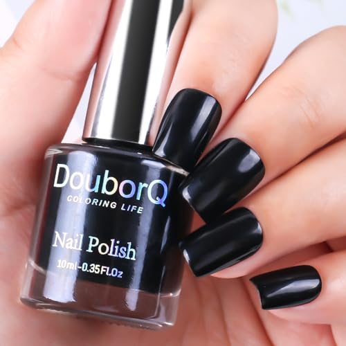 DouborQ Mysterious Black Nail Polish Air Dry Long-Lasting Varnish 10ml