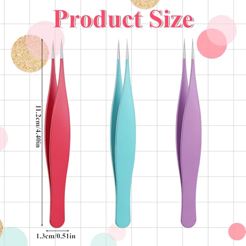 Precision Needle Nose Tweezers Set, 3 Pcs Stainless Steel Fine Point Tweezers for Eyebrows and Facial Hair