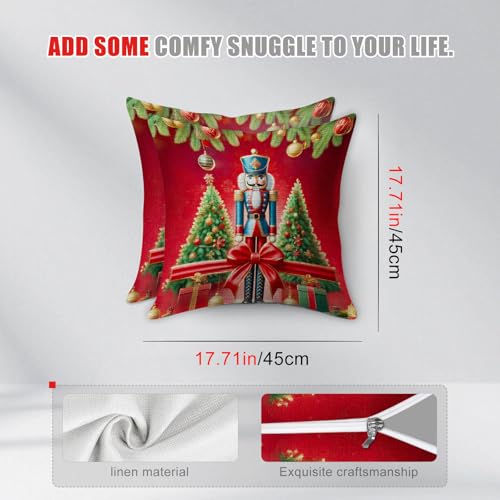 Christmas Nutcracker Soldier Pillow Covers Set of 2 | 18x18 Inch Linen Holiday Cushion for Sofa & Home Decor
