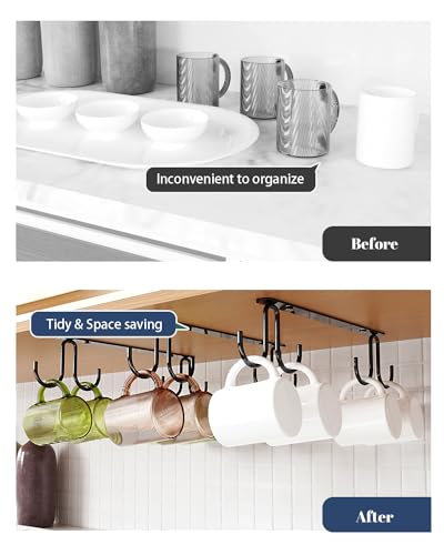 Luckinow Black Mug Hooks Under Cabinet - 3 Pack Metal Cup Rack