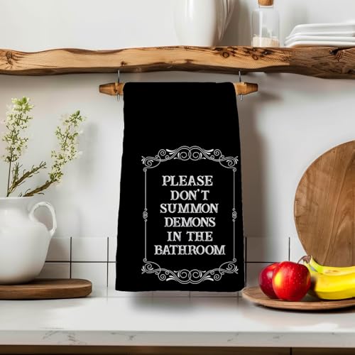 Please Do Not Summon Demons Hand Towel - Goth Witchy Bathroom Decor 16x24