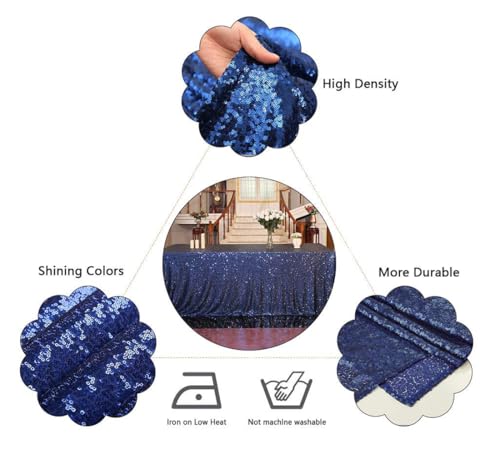 Navy Blue Sequin Rectangle Tablecloth 90x132 Inches for Party Wedding Celebration