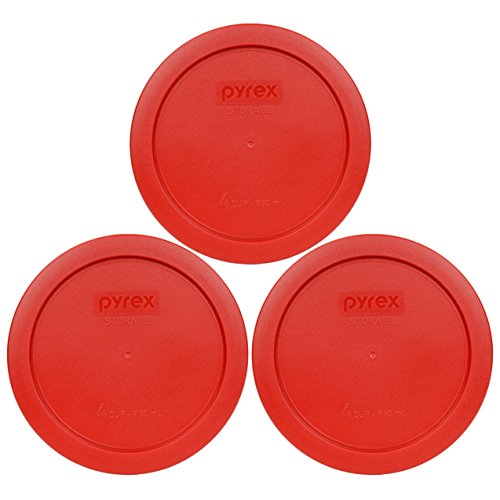 Pyrex 7201-PC Food Storage Lids 3-Pack Poppy Red for 4-Cup Bowls - Made in USA
